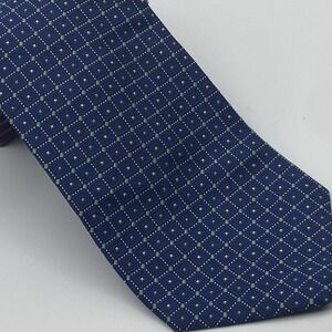 Hickey Freeman Collection Neck Tie Dk Blue Squares Dots‎ Textured 100% Silk USA